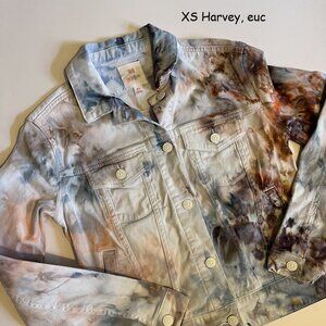 XS Lularoe Harvey jeans jacket, tie-dye with unicorns